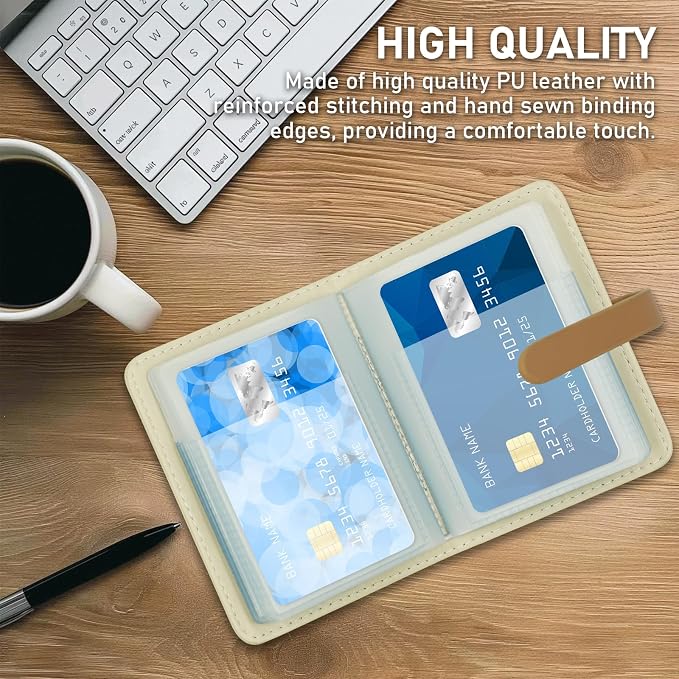 Credit Card Holder with 40 Suitable Slot, ID Card Case PU Leather Wallet for Women Men Business Organiser Pocket (Beige White)