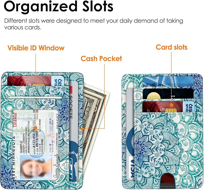 FINTIE Slim Minimalist Front Pocket Wallet, RFID Blocking Credit Card Holder Card Cases with ID Window for Men Women (Emerald Illusions)