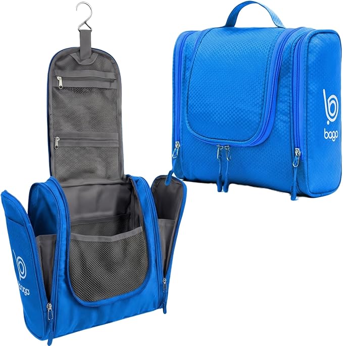 Bago Travel Toiletry Bag for Women and Men X-Large Waterproof Hanging Large Toiletry Bag for Bathroom and Travel Bag for Toiletries Organizer -Travel Makeup Bag (Blue)
