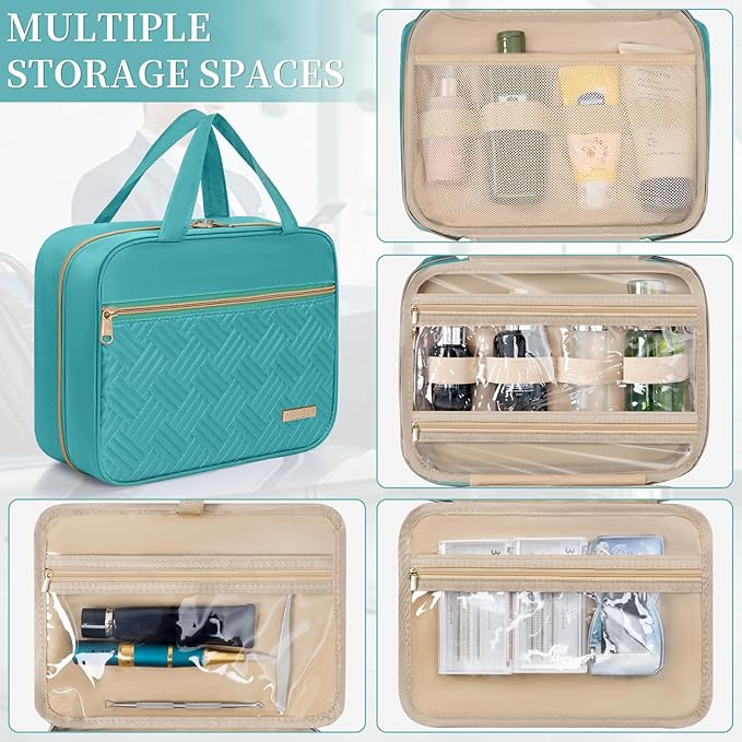 Travel Toiletry Bag for Women & Men Water Resistant Makeup Bag with Hanging Hook Portable Travel Organizer for Travel Accessories, Travel-Sized Shampoo, Toiletries (Large-Green)