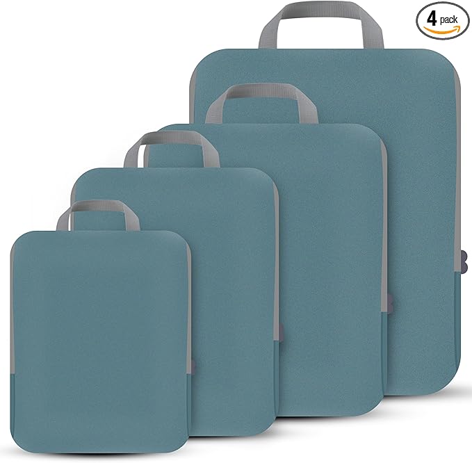 4 Set Compression Packing Cubes Travel - Travel Accessories Expandable Packing Organizers for Carry On - Essentials Luggage Bags - Dark Blue