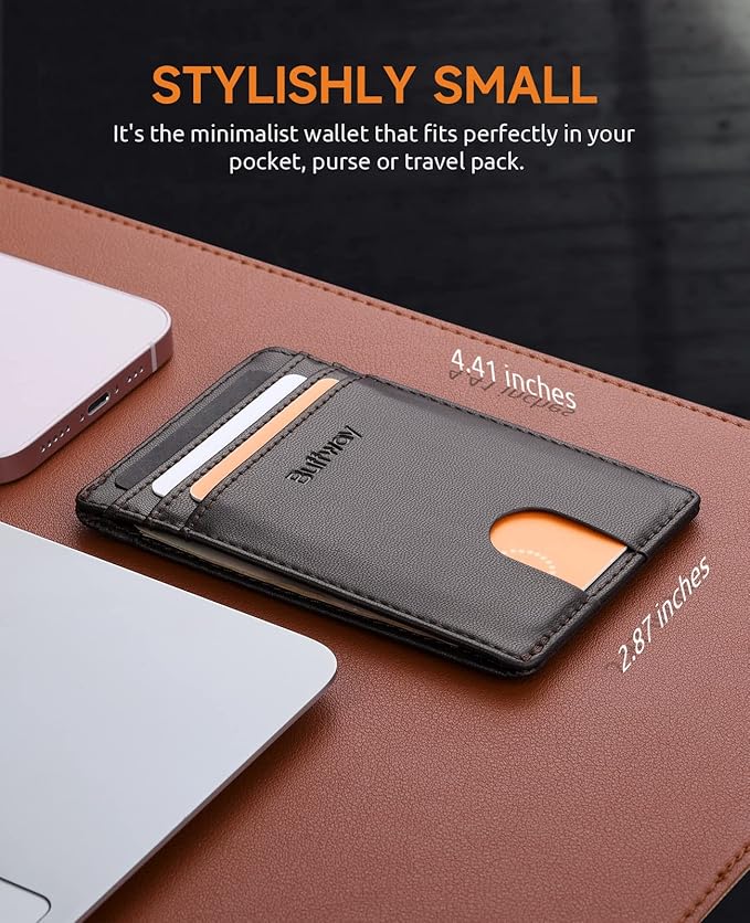 Buffway Mens Slim Wallet, Minimalist Thin Front Pocket Leather Credit Card Holder with RFID Blocking for Work Travel | Minimalist, Thin, Front Pocket, Credit Card Holder, RFID Blocking, for Work Travel