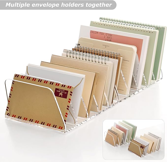 SANRUI Acrylic Mail Sorter Desktop Organizer, 5 Compartments Clear Small File Script Letter Document Storage for Desk Bill Filling Envelope Holder Office, Home, School Organization