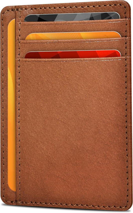 Oak Leathers Leather Slim Minimalist Wallet for Men & Women RFID Front Pocket Leather Card Holder Wallets (Cognac)