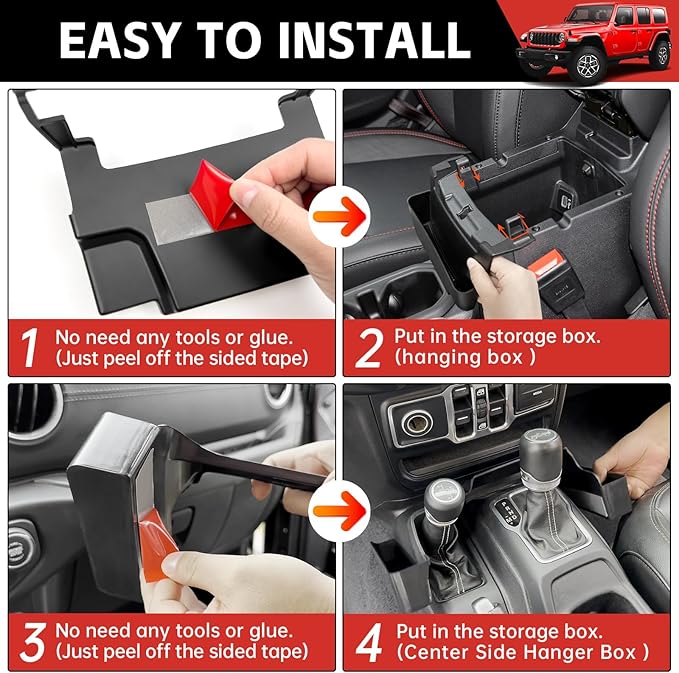 Center Console Gear Shift Organizer Fit for 2018-2025 Jeep Wrangler JL JLU 4XE/Gladiator JT Center Console Hanging Storage Tray for Wrangler&Gladiator Accessories(Hanging+Shifter Organizer)