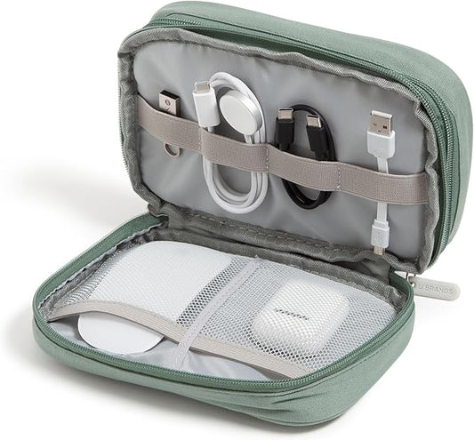 U Brands Dual Zip Canvas Tech Organizer Pouch, 7.8" x 5" Cord Organizer, Computer Accessories, Travel Essentials, Travel Gifts for Men Who Have Everything, Electronics, Eucalyptus Green