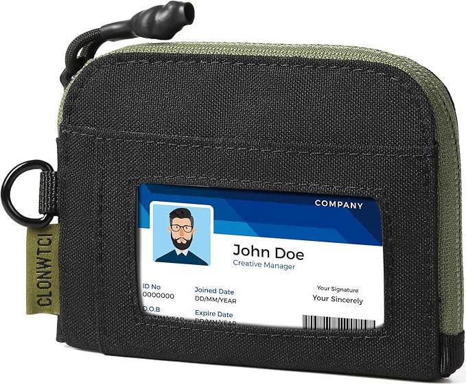 Coin Purse for Men, RFID Blocking 500D Nylon Small Wallet with Key Clip, Slim Front Pocket Card Holder, Zipper Coin Pouch & ID Window Organizer for Cards, Cash