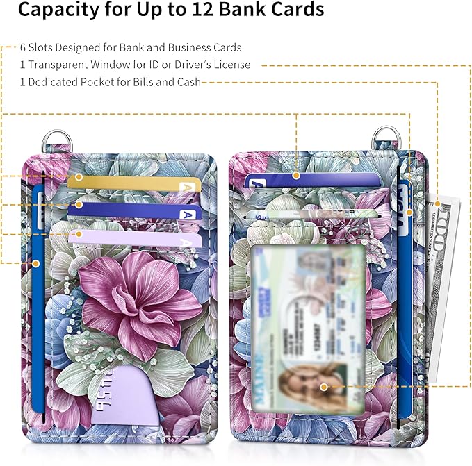 Mayski Slim Wallet, Credit Card Holder for Women, Minimalist Front Pocket RFID Blocking Card Cases, Small Wallet Women Men(Happy Flower)
