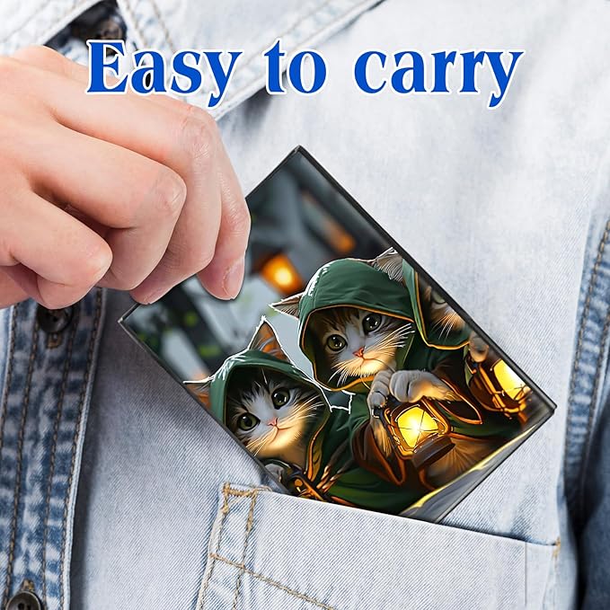 RFID Blocking Credit Card Holder - Slim Metal Wallet for Women & Men,Three Cute Cats Design Stainless Steel Business Card Case,Compact Pocket Organizer for Travel & Daily Use