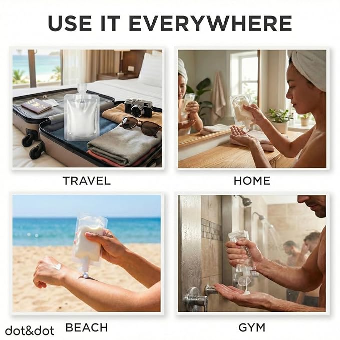 Travel Pouches for Toiletries, 13 Pack TSA Approved Refillable Travel Liquid Pouches, Flat Travel Bottles for Toiletries, Reusable 3oz Portable Containers with Funnel, Labels & Clear Carry On Bag