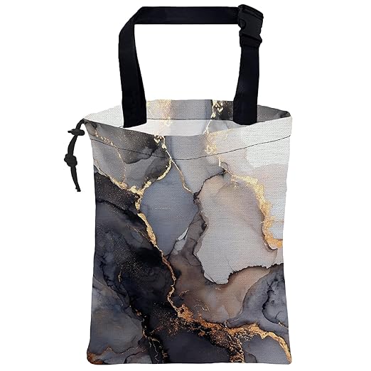 Car Trash Bag Gray Gold Marble Car Trash Bin Leakproof Waterproof Car Trash Can for Back Seat, Foldable Car Garbage Bag with Adjustable Straps and Drawstring for Car Accessories