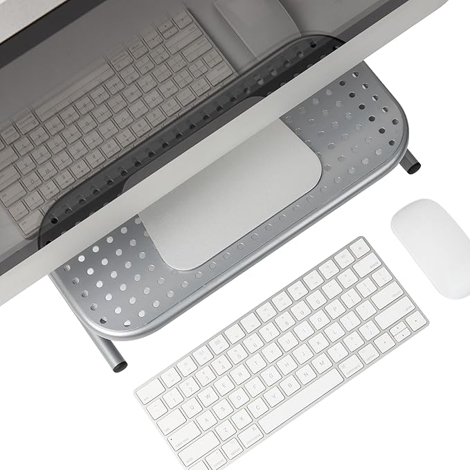 Mind Reader Monitor Stand, Ventilated Laptop Riser, Desktop Organizer, Metal, 14.5"L x 11.25"W x 4.25"H, Set of 2, Silver