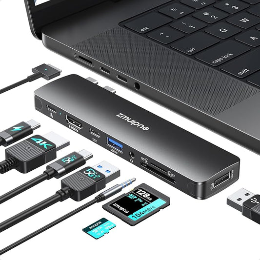 USB C Hub Adapter for MacBook Pro/Air M5 M4 M3 M2 M1 2025-2018 13" 15" 16", 8 in 2 MacBook Accessories Multiport Adapter Dongle with HDMI 4K, Thunderbolt 3, USB C&A Data Ports, SD/TF, Audio