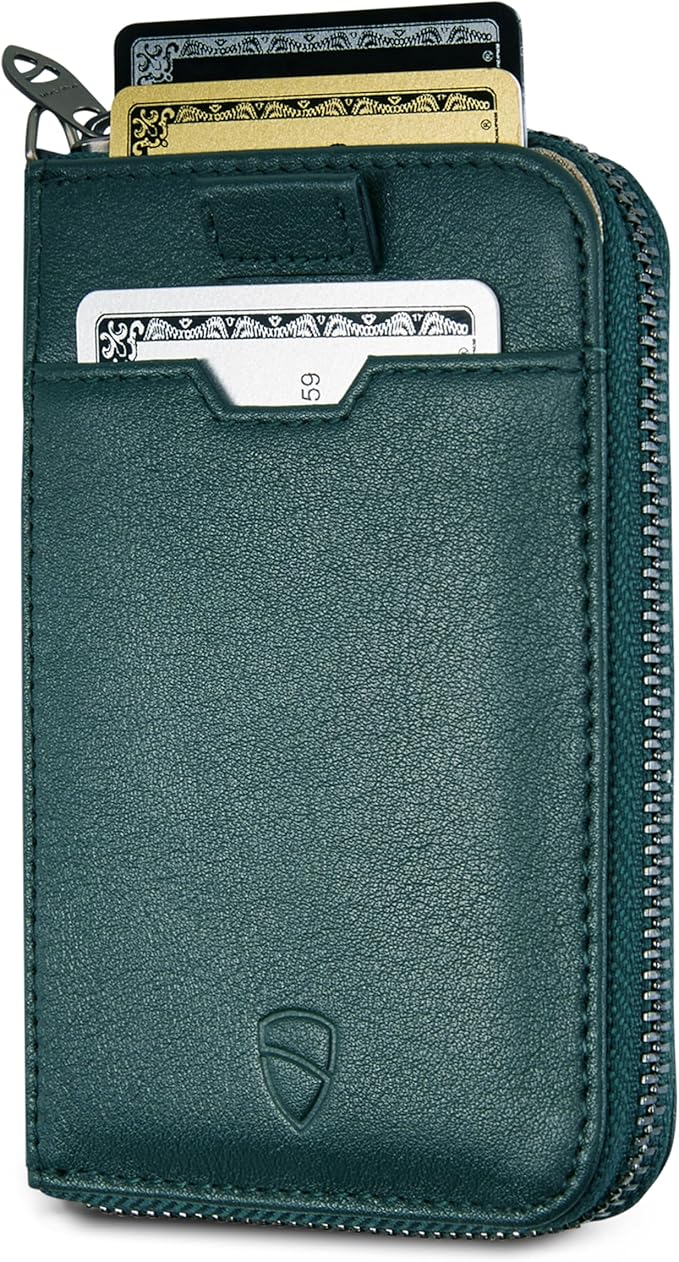 Vaultskin NOTTING HILL Minimalist Leather Zipper Wallet for Women and Men: Slim Multi Cardholder with RFID Blocking and Keychain Ring
