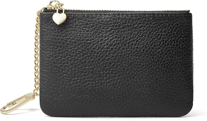 DAILANDO Mini Leather Coin Purse, Unisex Slim Zipper Card Holder and Coin Pouch with Keychain