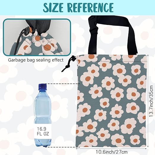 Car Garbage Bag Vintage Blue Floral Daisy Hanging Canvas Car Trash Bag Waterproof Drawstring Car Back Seat Organizer for Car Back Front Seat Console with Adjustable Buckle
