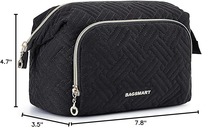 BAGSMART Travel Makeup Bag, Cosmetic Bag Small Make Up Organizer Case,Wide-open Pouch for Women Purse for Toiletries Accessories Brushes Black
