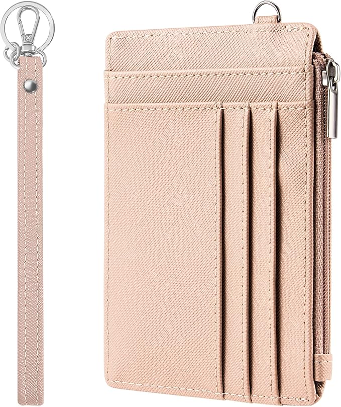 SEAVILIA Small Wallet for Women Slim Wristlet Keychain Wallets RFID Credit Card Holder With Zipper Pocket, ID Window (Pink)