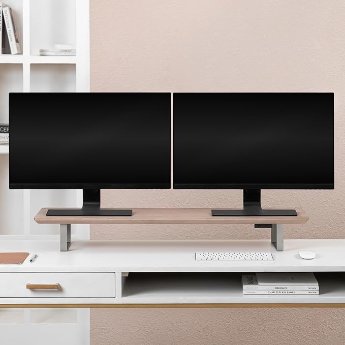 Anji Mountain Monitor Stand - Desktop Organizer & Laptop Riser, Ergonomic Monitor Riser, Space-Saving Monitor Stand for Desk, Durable Construction, Easy Assembly, Ideal for Home & Office,Biscotti