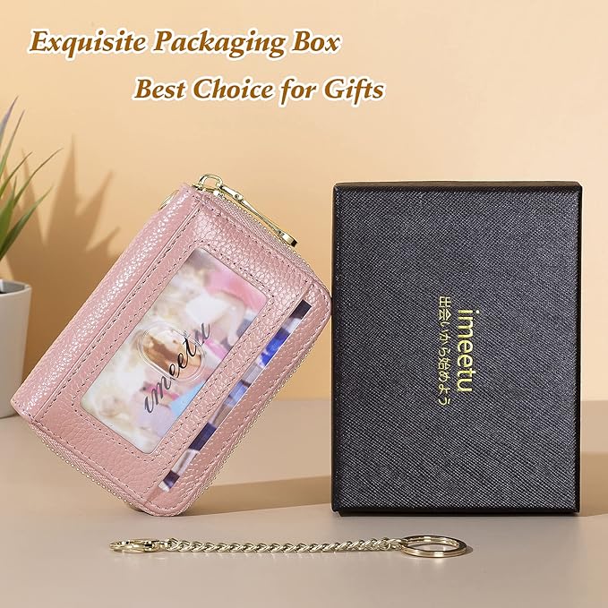 imeetu Rfid Credit Card Holder,Genuine Leather Businese Card Case,Rfid Blocking Wallet for Women & Men