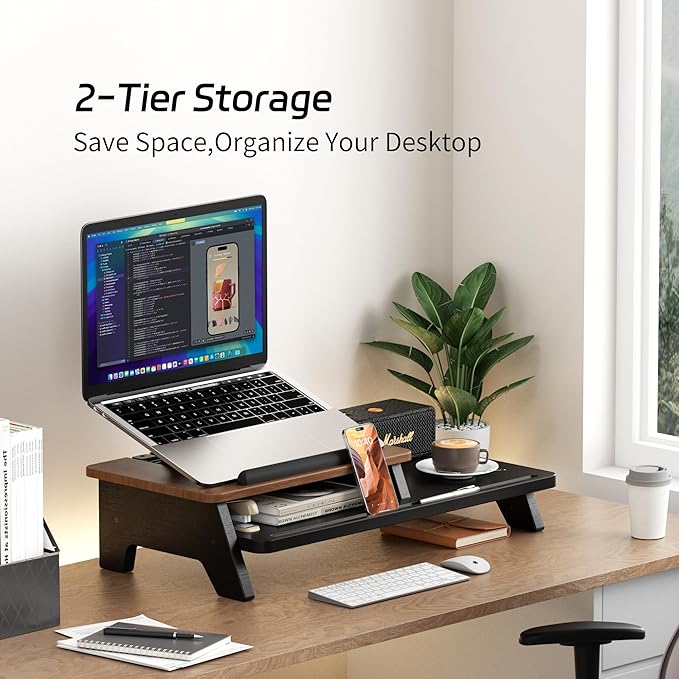 Adjustable Laptop Stand 2-Tier Riser Holder,Ventilated Cooling Ergonomic Computer Desk Organizer Accessories for 10-15.6" Notebook,Desktop Storage Compatible with MacBook,Dell,HP,Lenovo