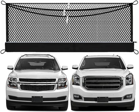 3-Layer Cargo Net for Chevrolet Suburban & GMC Yukon XL 2015-2020, Zoned Storage Trunk Net with Foldable Zippered Bottom Bag, Heavy-Duty Cargo Organizer Netting for Camping, Trips & Everyday Use