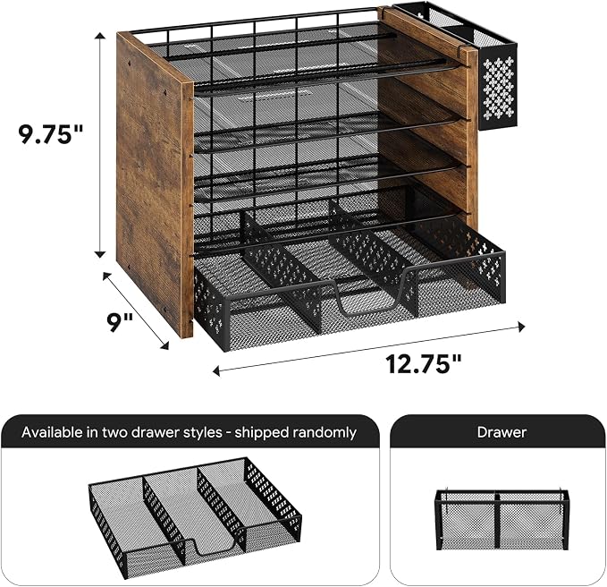 Simple Trending 5-Tier Wood Desk Organizer, Desk Organizers and Accessories with Drawer & Pen Holder for Home Office School