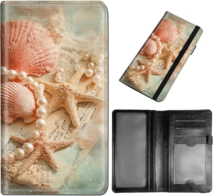 DEGDFSGR Checkbook Cover PU Leather Checkbook Covers for Women for Duplicate Checks, Check Book Covers with RFID Blocking Function for Personal Checkbook, Seashell Starfish Pearl