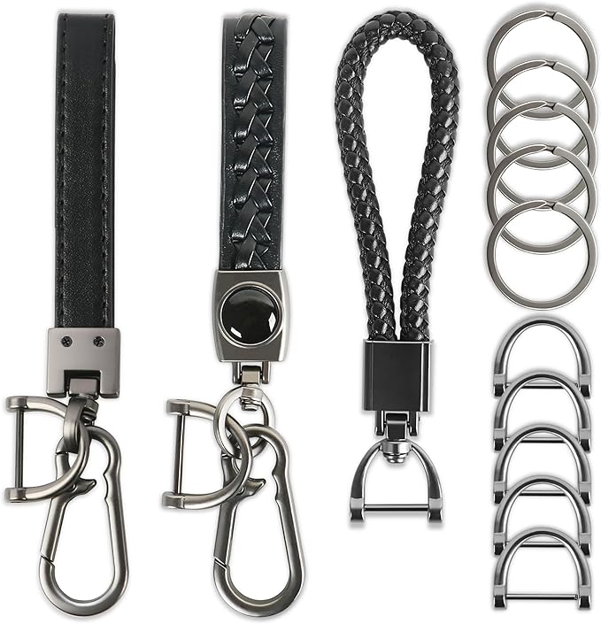 3 Pack Leather Keychain Heavy Duty Key Chains for Car Keys Universal Leather Key Chain for Men Key Fob keychain Holder