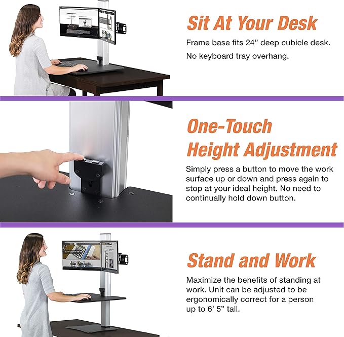 Victor Dual Monitor Electric Standing Desk Workstation, Height Adjustable Sit-Stand Converter with Dual Monitor Support, 28??x 23??Work Surface (DC450)