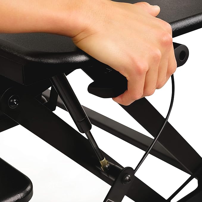 Standing Desk Converter 35 Inches - Height Adjustable Sit Stand Up Desk Riser fits Dual Monitors, Laptop Stand, Desktop Computer Station for Home Office with Pneumatic Spring - Black