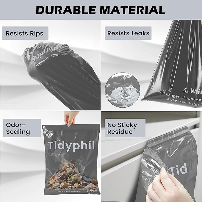 150 PCS Disposable Car Trash Bags Hanging, Leak-proof, Odor Seal. 2 Gallon Car Garbage Bags, Big Capacity. Independent of Car Trash Can, Easy Stick-On Car trash Bin for Car, SUV, Truck, Stroller. Gray