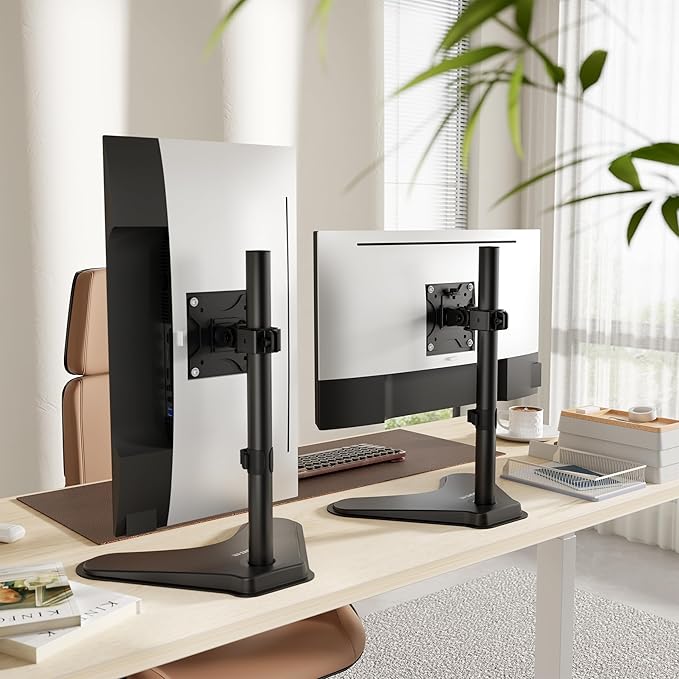 Mount-It! Free Standing Monitor Stand for Desktops | Single Monitor Mount | VESA 75 100 Compatible Displays | Height Adjustable Tilt Swivel Rotating | Fits 21.5 23 24 27 28 29 32 Inch Computer Screen