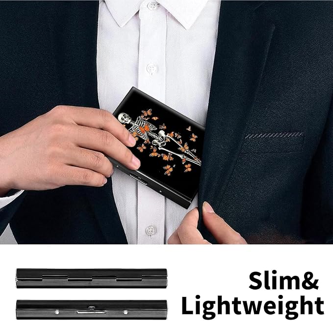 Metal Wallet, Credit Card Holder for Women Men Girls, RFID Blocking Aluminum Wallet Slim Hard Case, Mini Travel Wallet, ID Card Holder Business Card Case,Human Bone Butterfly