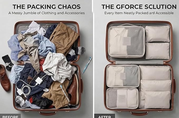 G-FORCE 6-Piece Packing Cube Set | Travel Organizers for Luggage | Suitcase Packing Organizers | Travel Accessories for Carry-On | 100% Polyester