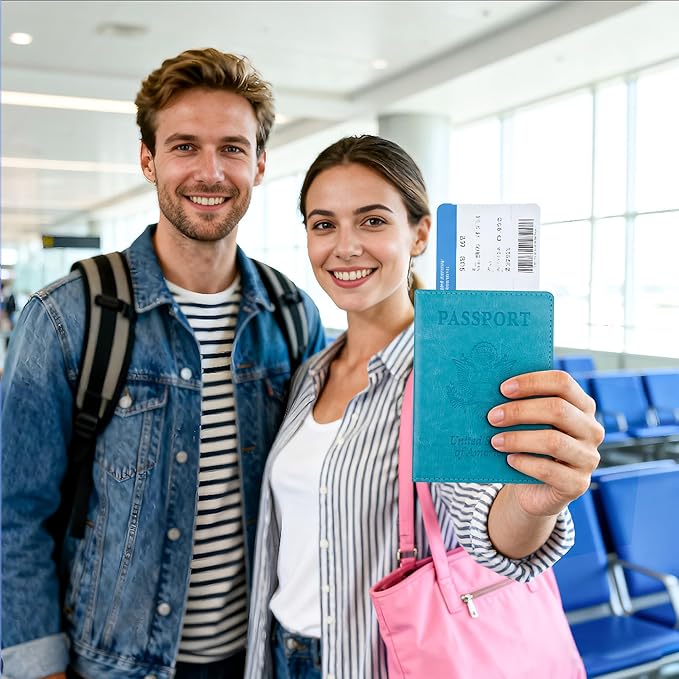 Passport Holder for Travel Men Women - Passport Cover, Passport Wallet Case Travel Essentials Travel Must Haves Accessories Blocking Leather Card Slot Protector for Stocking Stuffers Gifts, Blue