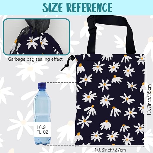 Car Garbage Bag Chamomile Flowers Hanging Canvas Car Trash Bag Waterproof Drawstring Car Back Seat Organizer for Car Back Front Seat Console with Adjustable Buckle