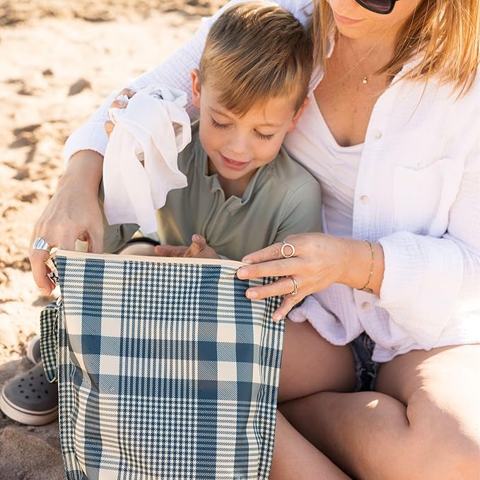 Tiny Twinkle Mess Proof Wet Bags | 2-Pack Reusable Waterproof Wet Bags for Swimsuits | Baby Clothes | Travel & Diaper Bag (Gingham,Grid)