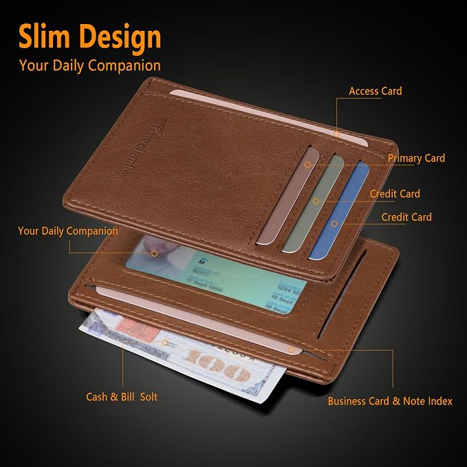 Travelambo Slim Minimalist Wallet for Men, RFID Blocking Credit Card Holder, Front Pocket ID Card Case, Gifts for Men, Husband, Boyfriend, Teenage