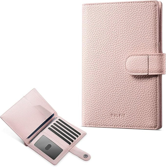 VULKIT Leather Passport Wallet for 2 Passports Slim Double Passport Holder RFID Blocking Passport Travel Wallet with ID Window for Women