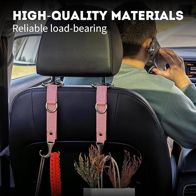 IronSeals 2 Pack Headrest Hooks for Car Seat, Heavy Duty Metal Utility Seat Hooks for Car Seat Organizer, Car Clips for Hanging Bag, Purse