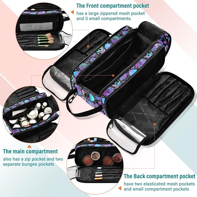 MNSRUU Travel Makeup Bag, Funny Skulls Makeup Bag - Large Capacity Cosmetic Bag Organizer, Portable Toiletry Bag for Travel Size