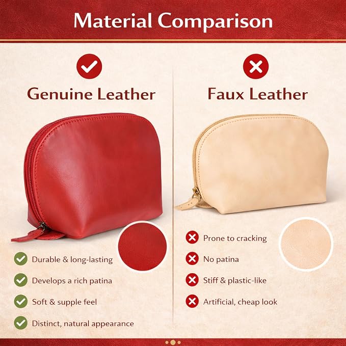 Genuine Leather Toiletry Bag for Men & Women, Leather Makeup Bag, Travel Dopp Kit Organizer with YKK Zipper, Handmade Cosmetics Case for Toiletries & Makeup (9 x 6 x 4 Inch)