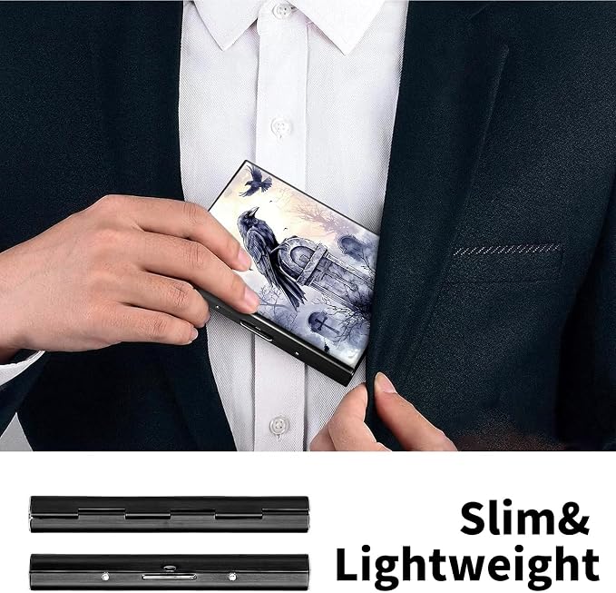 Metal Wallet, Credit Card Holder for Women Men Girls, RFID Blocking Aluminum Wallet Slim Hard Case, Mini Travel Wallet, ID Card Holder Business Card Case,Art Raven