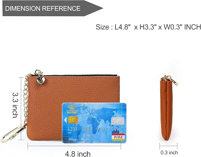 DAILANDO Mini Leather Coin Purse, Unisex Slim Zipper Card Holder and Coin Pouch with Keychain