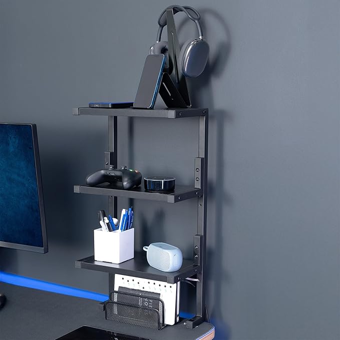 VIVO Clamp-on 13 inch Above or Below Desk 3-Tier Shelving Unit for Table Accessories, Gaming Devices, and More, Storage Tray, Desktop Organizer, Black, STAND-SHELF3C