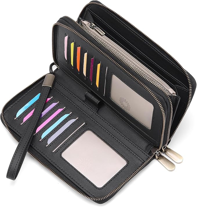 GAEKEAO Wallet for Women Clutch Leather RFID Blocking Wristlet Purse Zip Around Wallets Large Capacity Credit Card Holder