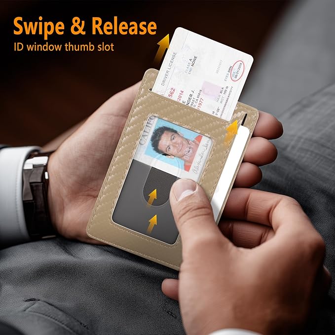 Travelambo Front Pocket Minimalist Leather Slim Wallet RFID Blocking Carbon Fiber Texture