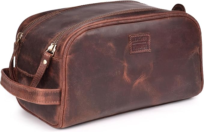 LEATHER VILLAGE Genuine Leather Toiletry Travel Bag With Waterproof Lining - Mulberry Brown | King-Size Handcrafted Vintage Dopp Kit Bag, Shaving & Bathroom Organizer, Gift for Men & Women
