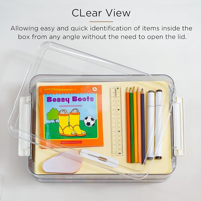 Citylife 4 PCS 6 Qt Plastic Storage Bins with Lids and Latches, Clear Stackable File Box for A4 Paper, Documents, Art Supplies, and Crafts